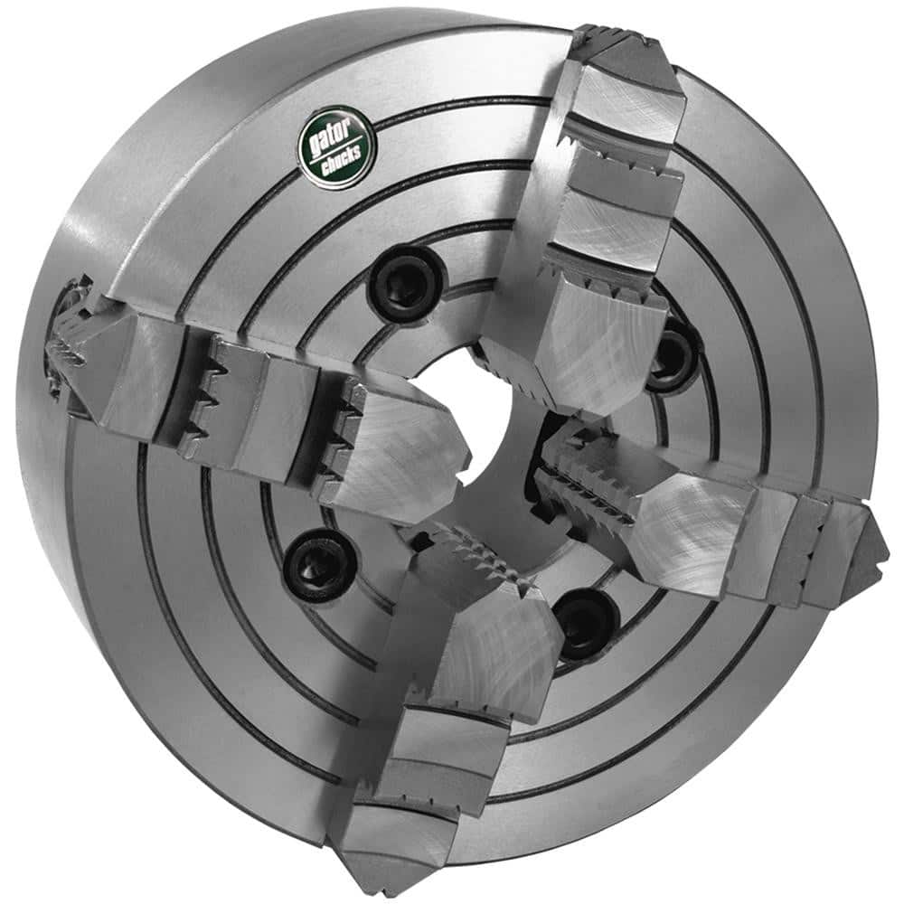 Independent Manual Lathe Chuck: 4-Jaw,  6″ Dia Hard & Solid Jaws, Plain Back Mount, 3,200 Max RPM