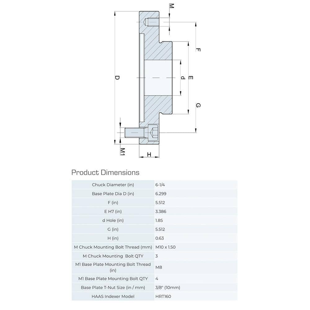 Lathe Chuck Adapter Back Plates; Nominal Chuck Size: 6 in; Mount Type: Slotted Table; Spindle Nose Type: Slotted Table; Chuck Compatibility: 1-153-0600; 1-101-0600; 1-103-0600; 1-151-0600; Through-hole Diameter: 1.85 in; Chuck Diameter Compatibility: 6 in