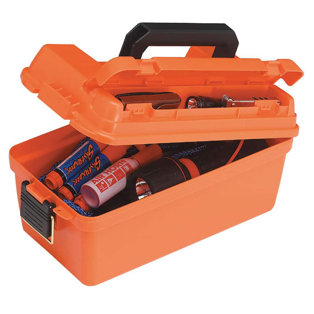 Tool Boxes, Cases & Chests; Material: Plastic; Color: Orange; Overall Depth: 8 in; Overall Height: 6.25 in; Overall Width: 15; Number Of Trays: 0; Number Of Compartments: 2.000