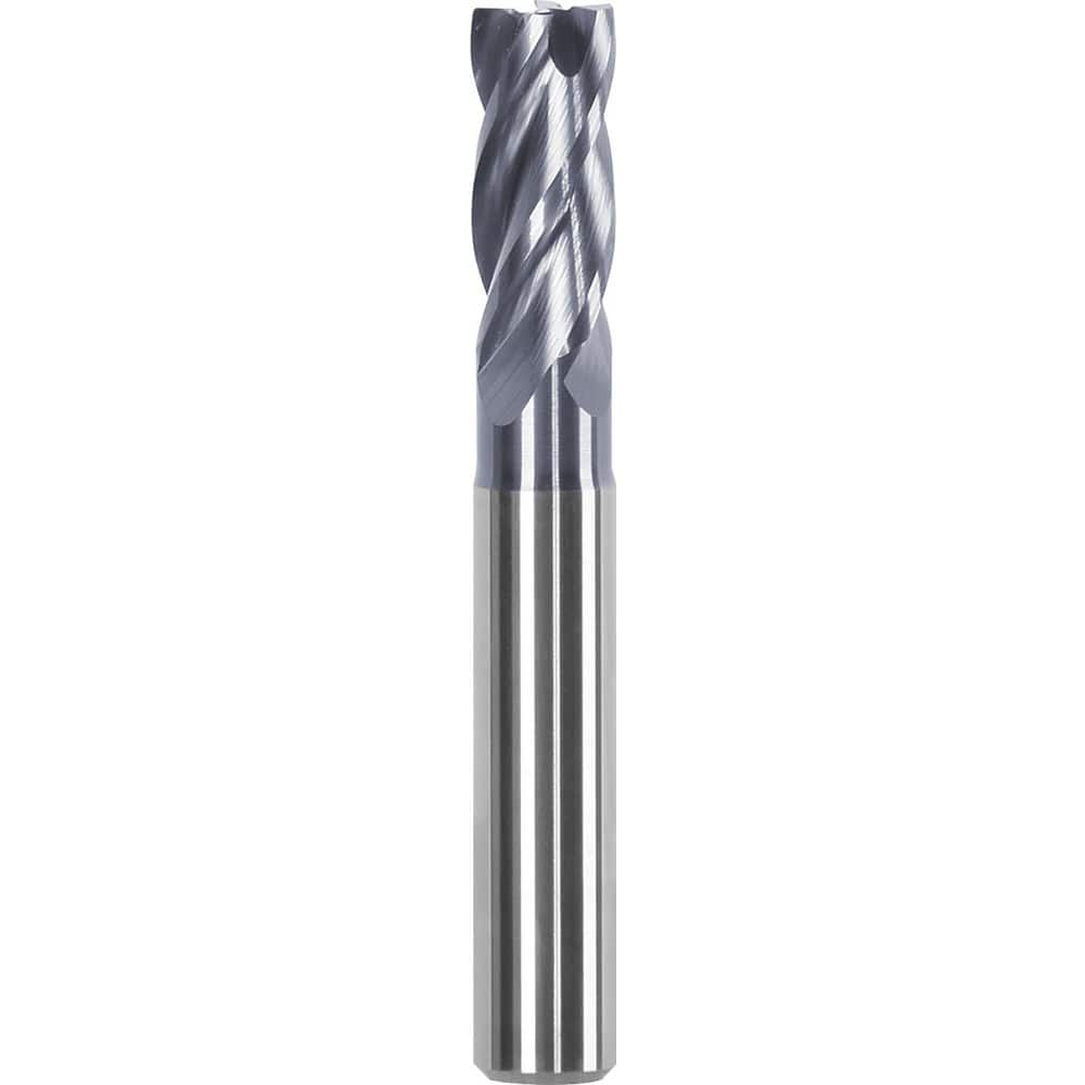 Corner Radius End Mill: 3/4″ Dia, 1.688″ LOC, 0.06″ Radius, 4 Flutes, Solid Carbide 4-1/2″ OAL, 3/4″ Shank Dia, Helix, AlTiN Coated, Centercutting