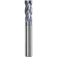 Corner Radius End Mill: 3/4″ Dia, 1.688″ LOC, 0.06″ Radius, 4 Flutes, Solid Carbide 4-1/2″ OAL, 3/4″ Shank Dia, Helix, AlTiN Coated, Centercutting