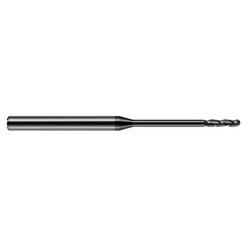 ‎0.05″ Dia. × 1/8″ Shank × 0.3″ DOC × 2-1/2″ OAL, Carbide DLC, Long , 3 Flute, Ballnose End Mill - Exact Industrial Supply