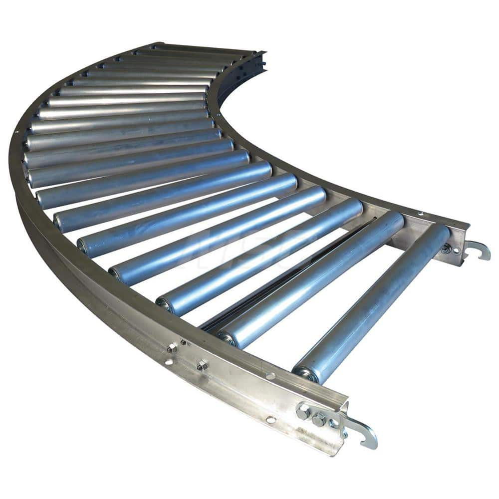 Gravity Conveyors; Conveyor Type: Roller; Component: 90 Degree Curved Conveyor; Telescopic: No; Roller Diameter (Decimal Inch): 1.3800; Overall Width: 24; Wheel Material: Aluminum; Minimum Extended Length: 5.0 ft; Maximum Extended Length: 5.0000; Minimum