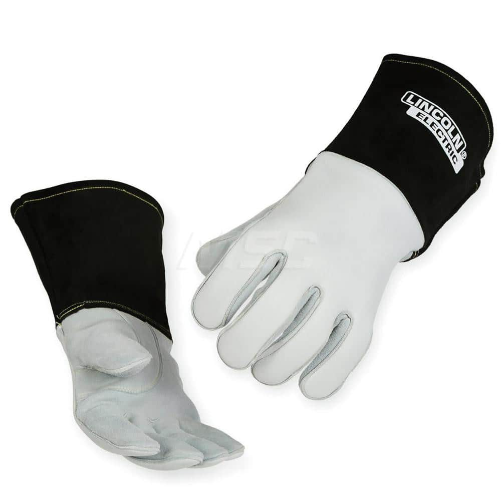 Welding Gloves: Size Medium, Uncoated, MIG Welding Application Black & White, Uncoated Coverage, Textured Grip