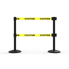 Free Standing Retractable Belt Barrier Post: 40″ High, 2.4″ Dia, Aluminum Post Cast Iron, Black & Yellow