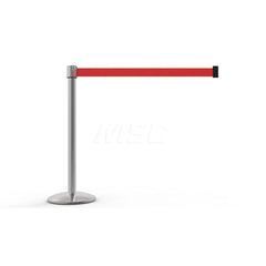 Free Standing Retractable Belt Barrier Post: 40″ High, 2.4″ Dia, Aluminum Post Cast Iron, Red & Silver