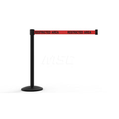 Free Standing Retractable Belt Barrier Post: 40″ High, 2.4″ Dia, Aluminum Post Cast Iron, Black & Red