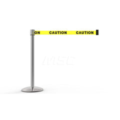 Free Standing Retractable Belt Barrier Post: 40″ High, 2.4″ Dia, Aluminum Post Cast Iron, Black & Yellow