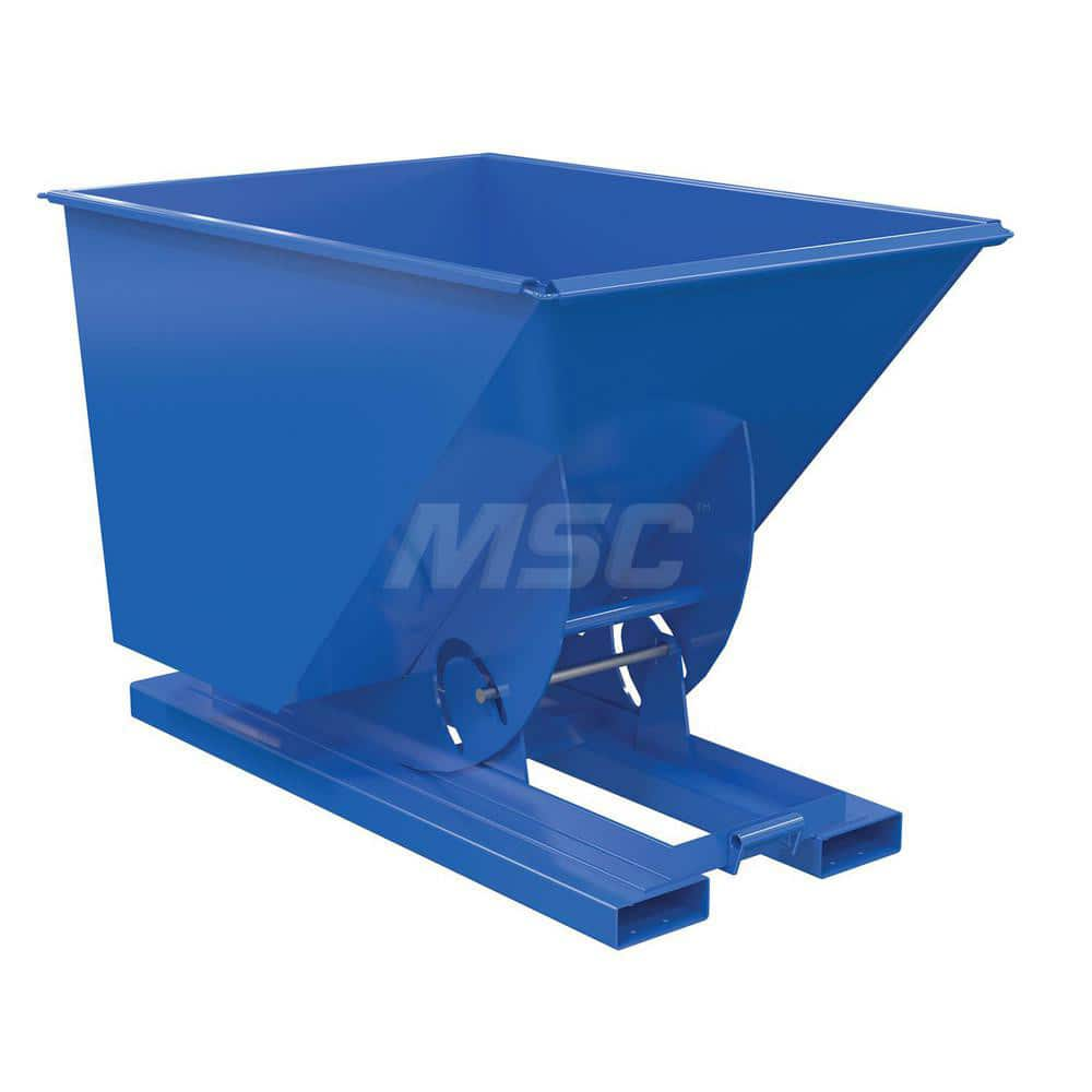 Stationary Tilt Hopper: 4,000 lb Capacity, 42″ Wide, 62″ Long, 43″ High Blue, Powder Coated Steel, Hand Control