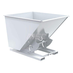 Stationary Tilt Hopper: 2,000 lb Capacity, 57″ Wide, 69″ Long, 52″ High White, Powder Coated Steel, Hand Control