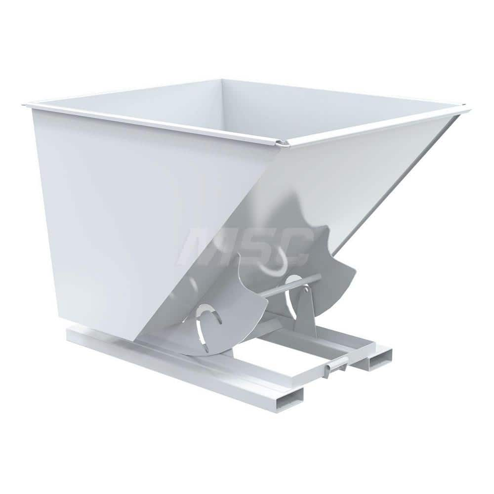 Stationary Tilt Hopper: 4,000 lb Capacity, 57″ Wide, 69″ Long, 52″ High White, Powder Coated Steel, Hand Control