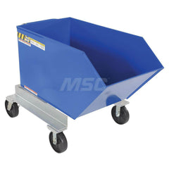 Stationary Tilt Hopper: 2,000 lb Capacity, 35″ Wide, 58.88″ Long, 47.1875″ High Blue, Powder Coated Steel, Hand Control