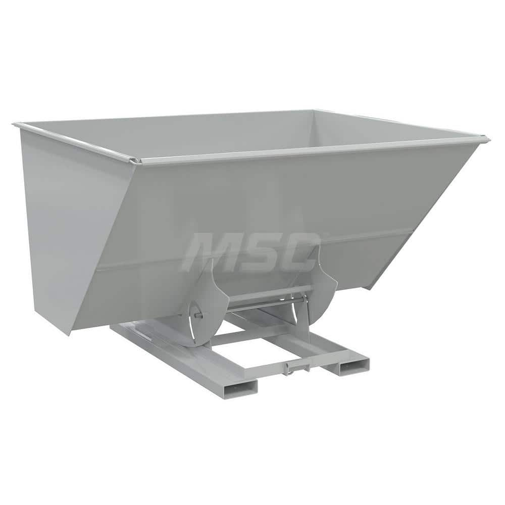 Stationary Tilt Hopper: 6,000 lb Capacity, 82″ Wide, 69″ Long, 51″ High Gray, Powder Coated Steel, Hand Control