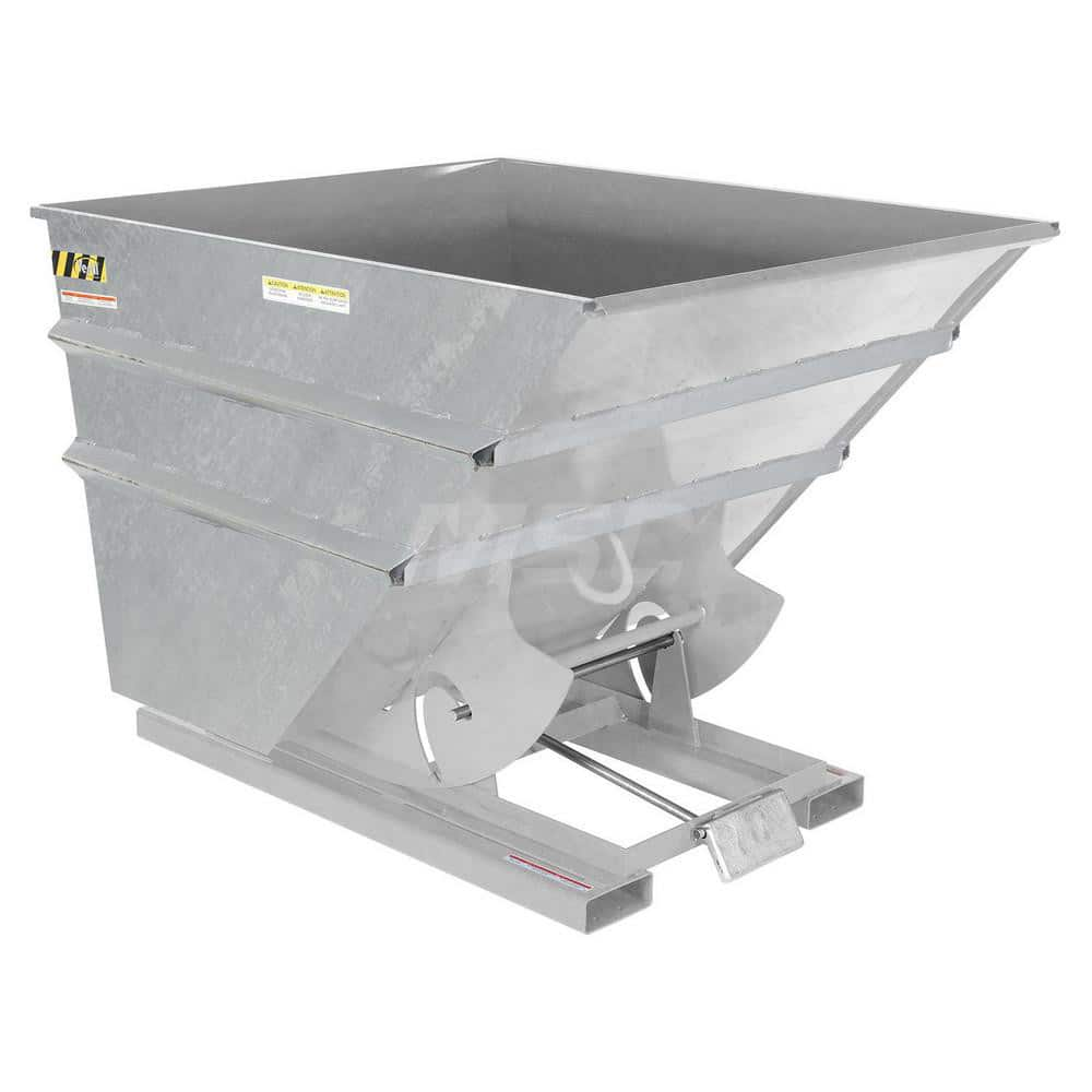 Stationary Tilt Hopper: 6,000 lb Capacity, 82″ Wide, 68.63″ Long, 51.8125″ High Gray, Powder Coated Steel, Hand Control