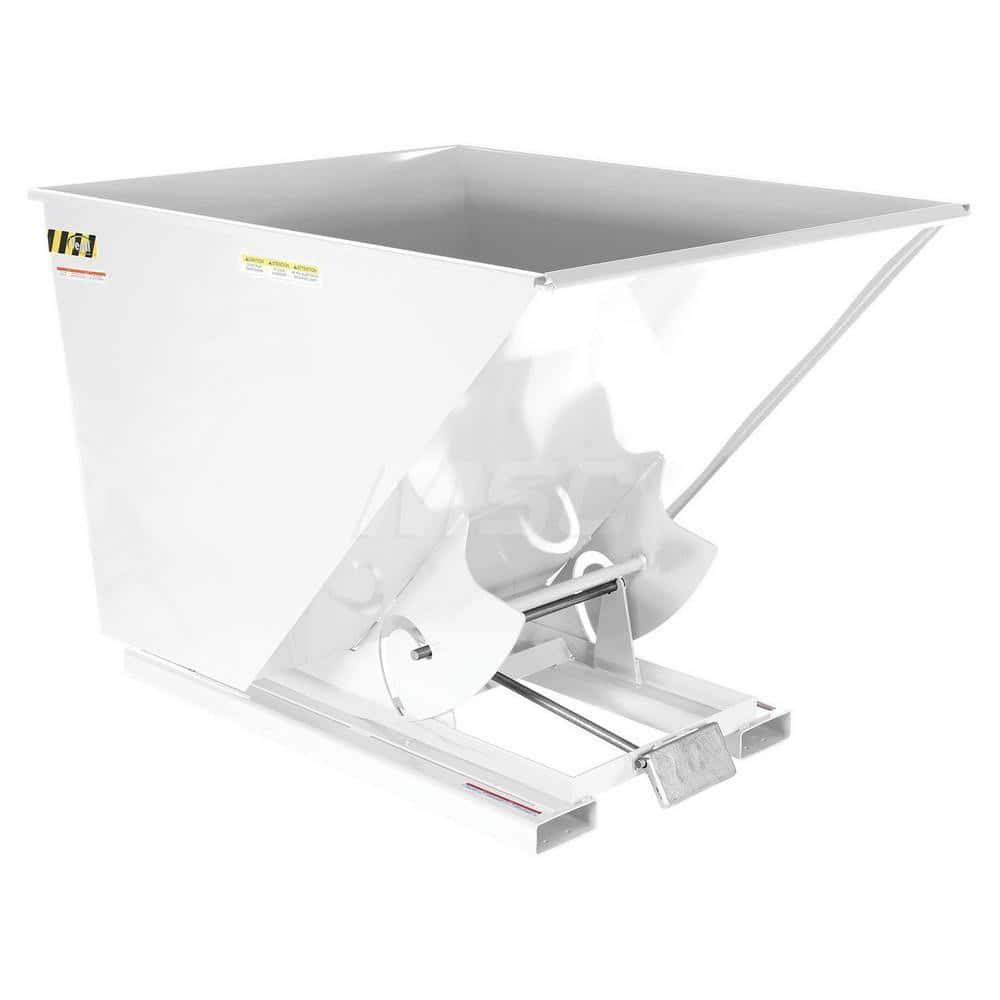 Stationary Tilt Hopper: 6,000 lb Capacity, 57″ Wide, 68.31″ Long, 51.8125″ High White, Powder Coated Steel, Hand Control