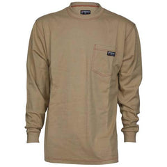 Shirts; Garment Style: T-Shirt; Garment Type: Arc Protection; Arc Flash; Flame Resistant; Color: Tan; Material: 100% Cotton; Material: Cotton; Hazardous Protection Level: HRC 2; Number of Pockets: 1.0