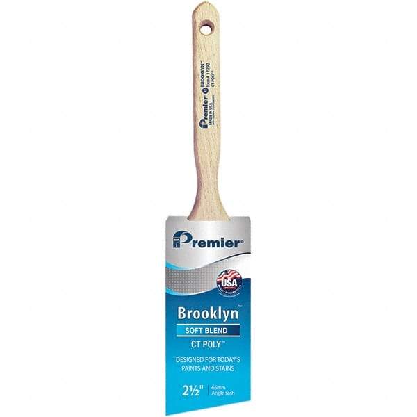 Premier Paint Roller - 2-1/2" Tapered Polyester Angular Brush - 2-15/16" Bristle Length, 7-1/2" Wood Sash Handle - Caliber Tooling