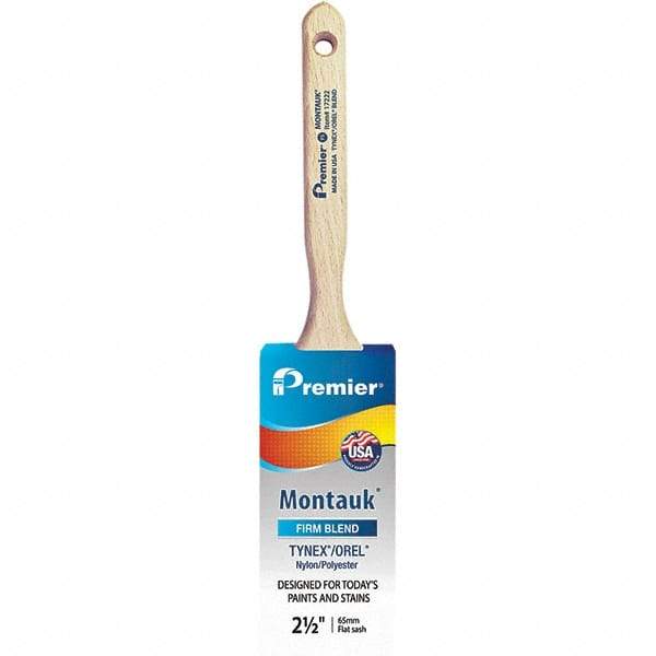 Premier Paint Roller - 2-1/2" Tapered Nylon/Polyester Sash Brush - 2-15/16" Bristle Length, 7-1/2" Wood Sash Handle - Caliber Tooling