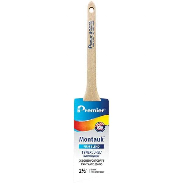 Premier Paint Roller - 2-1/2" Tapered Nylon/Polyester Trim Brush - 2-11/16" Bristle Length, 8" Wood Sash Handle - Caliber Tooling