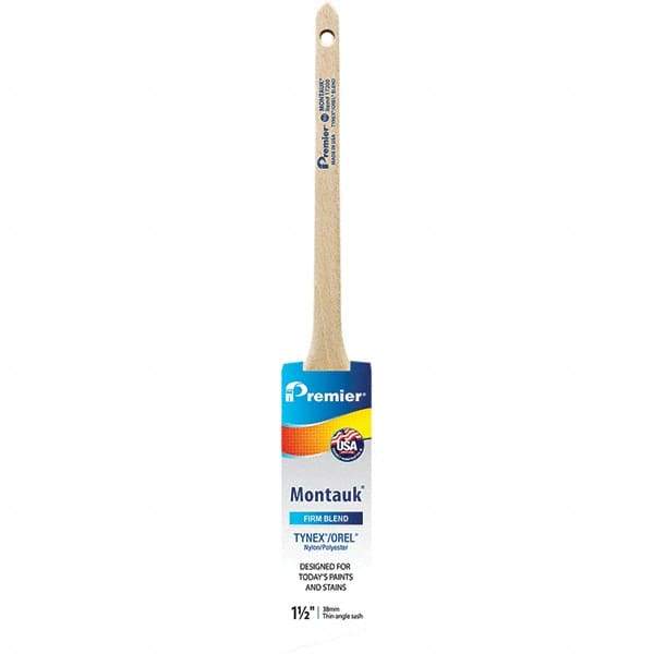 Premier Paint Roller - 1-1/2" Tapered Nylon/Polyester Trim Brush - 2-3/16" Bristle Length, 7" Wood Sash Handle - Caliber Tooling