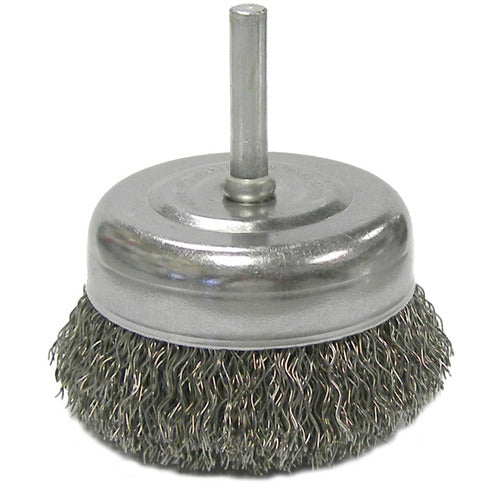 2-1/2″ Crimped Wire Utility Cup Brush, .014″ Steel Fill, 1/4″ Stem - Caliber Tooling