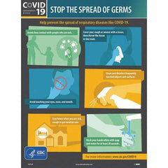 Sign: Rectangle, ″COVID 19 STOP THE SPREAD OF GERMS″ Paper, Wall Mount, 24″ High, 18″ Wide