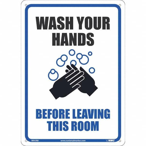 NMC - "Wash Your Hands Before Leaving This Room", 10" Wide x 14" High, Rigid Plastic Safety Sign - Caliber Tooling