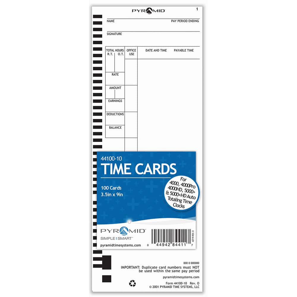 Pyramid - Time Cards & Time Clock Accessories For Use With: Pyramid Time Systems Time Clock models 4000, 400PRO, 4000HD, 400PROK, 5000, 5000HD Height (Inch): 4-5/16 - Caliber Tooling