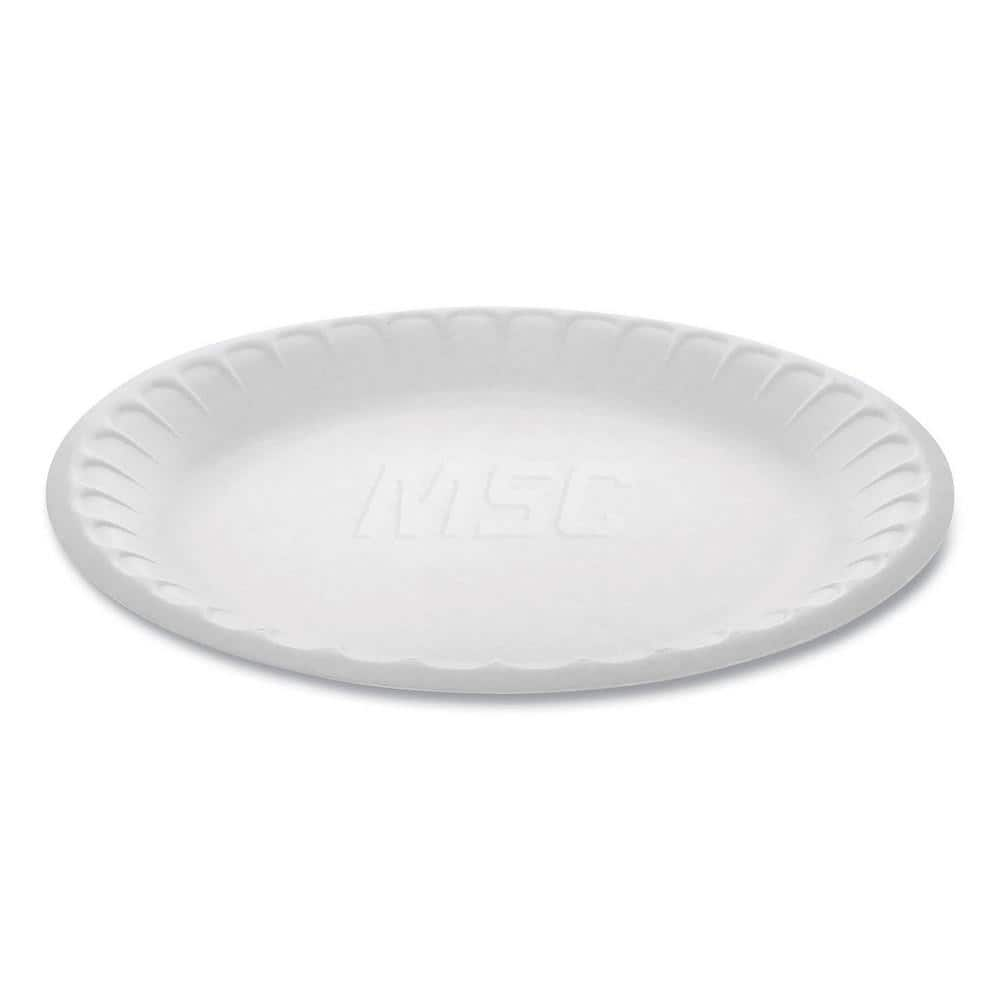 Plate & Tray: 9″ Dia, Foam, White, Solid