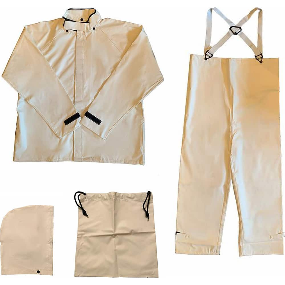 Louisiana Professional Wear - Rain & Chemical Wear; Garment Style: Coverall ; Garment Type: Chemical Resistant; Flame Resistant; Waterproof; Rain ; Material: PVC/Nylon ; Size: Large ; Color: White ; Certification Type: ASTM D6413; ASTM F903 - Exact Industrial Supply