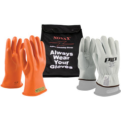 ‎147-SK-00/10-KIT Kit - Novax Insulating Glove Kit - Class 00 - 11″ - Orange - Straight Cuff - Exact Industrial Supply