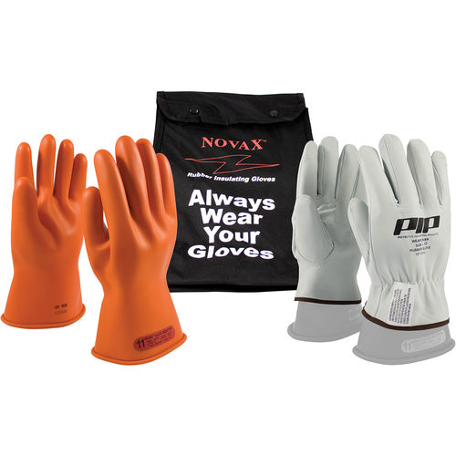 ‎147-SK-0/11-KIT - Novax Insulating Glove Kit - Class 0 - 11″ - Orange - Straight Cuff - Exact Industrial Supply