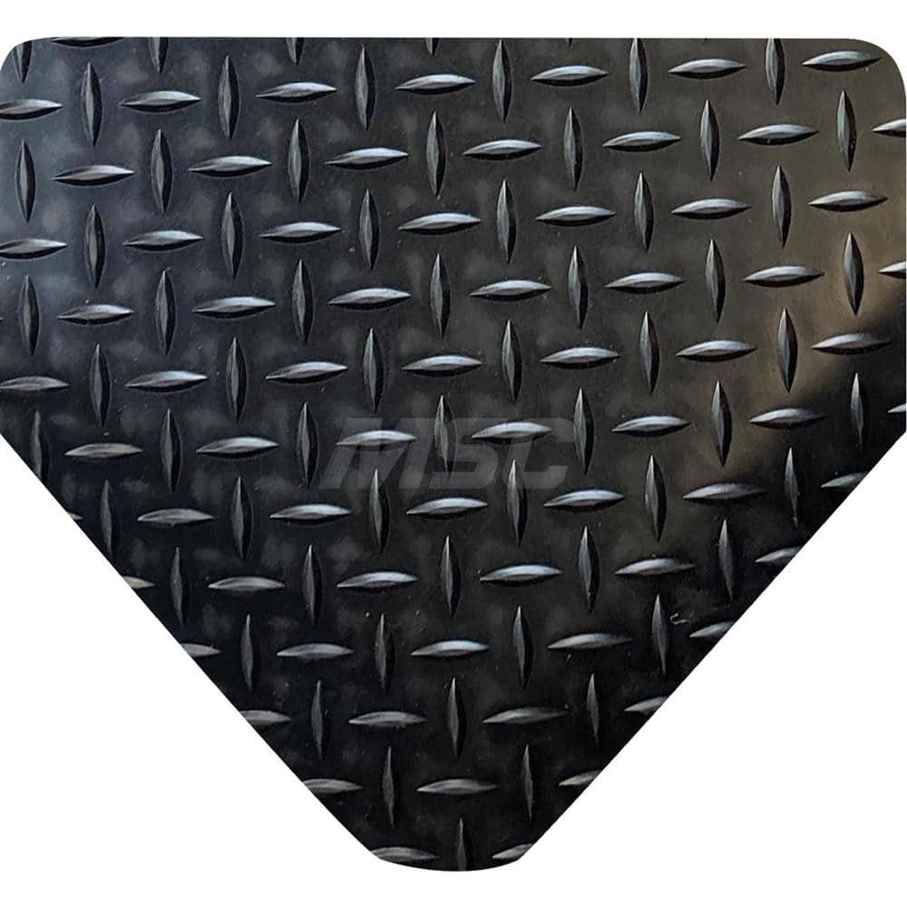 Anti-Fatigue Mat: 3' Length, 7/8″ Thick, SBR Rubber Diamond Plate, Black, Dry