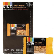 KIND - Snacks, Cookies, Candy & Gum Breakroom Accessory Type: Granola Bars Breakroom Accessory Description: Healthy Grains Bar, Oats and Honey with Toasted Coconut, 1.2 oz, 12/Box - Caliber Tooling