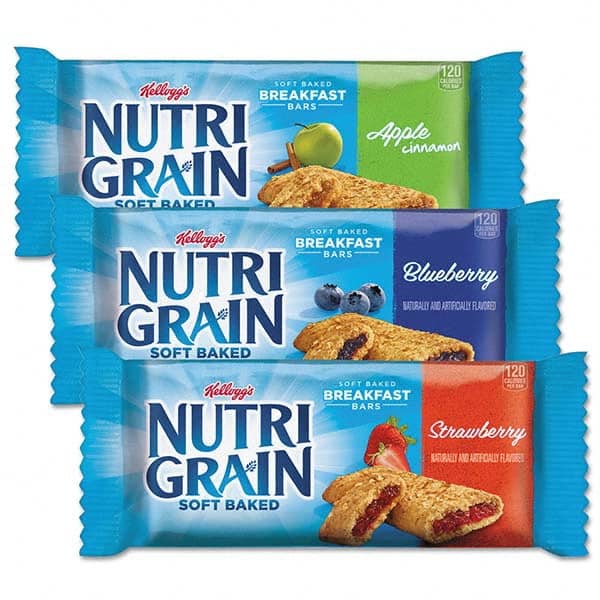 Kellogg's - Snacks, Cookies, Candy & Gum Breakroom Accessory Type: Cereal Bar Breakroom Accessory Description: Nutri-Grain Cereal Bars, Asstd: Apple, Blueberry, Strawberry, 1.3oz Bar, 48/Ctn - Caliber Tooling