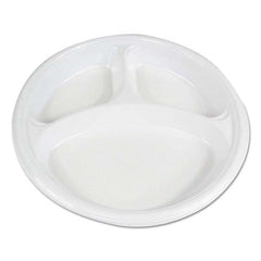 Boardwalk - Hi-Impact Plastic Dinnerware, Plate, 10" Diam, 3 Compartments, White, 500/Carton - Caliber Tooling