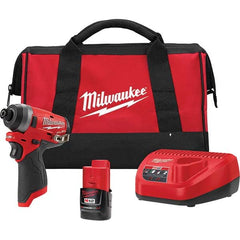 Milwaukee Tool - 12 Volt, 1/4" Drive, 1,300 In/Lb Torque, Battery Impact Driver - Exact Industrial Supply