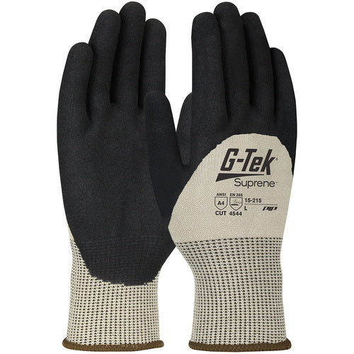 ‎15-215/S Coated Gloves w/Polykor - G-Tek Suprene - Tan 13G Nano Shell - 3/4 Nitrile MicroSurface Grip - A4 - Exact Industrial Supply