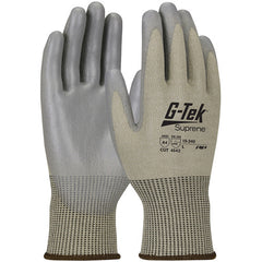 ‎15-340/M Coated Gloves w/Polykor - G-Tek Suprene - Tan 13G Nano Shell - Gray Polyurethane Grip - A4 - Exact Industrial Supply