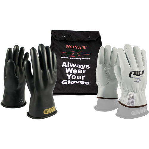 ‎150-SK-00-14/12-KIT - Novax Insulating Glove Kit - Class 00 - 14″ - Black - Straight Cuff - Exact Industrial Supply