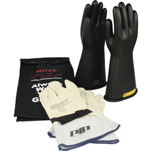 ‎150-SK-2/12-KIT - Novax Insulating Glove Kit - Class 2 - 14″ - Black - Straight Cuff - Exact Industrial Supply