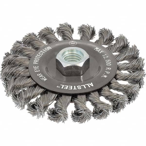 WALTER Surface Technologies - 4-1/2" OD, 5/8-11 Arbor Hole, Knotted Steel Wheel Brush - Caliber Tooling