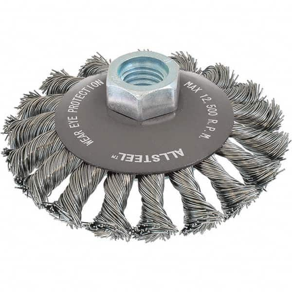 WALTER Surface Technologies - 4" OD, 5/8-11 Arbor Hole, Knotted Steel Wheel Brush - Caliber Tooling