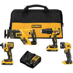 DeWALT - Cordless Tool Combination Kits Voltage: 20 Tools: Brushless 1/2" Cordless Drill/Driver; Brushless 1/4" Cordless Impact Driver; Brushless Cordless Compact Reciprocating Saw; Cordless LED Work Light - Caliber Tooling