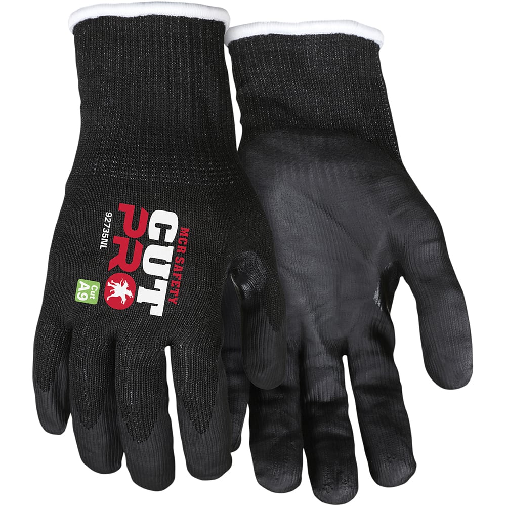 MCR Safety - Size L, ANSI Cut Lvl A9, Puncture Lvl 5, Abrasion Lvl 3, Nitrile Coated Cut & Puncture Resistant Gloves - Caliber Tooling