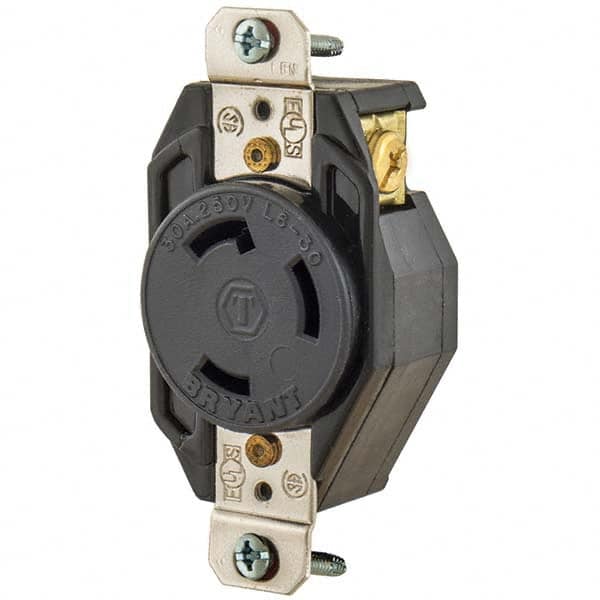 Twist Lock Receptacles; Receptacle/Part Type: Receptacle; Gender: Female; NEMA Configuration: L6-30R; Flange Style: No Flange; Amperage: 30 A; Voltage: 250 V ac; Number Of Poles: 2; Number Of Wires: 3; Maximum Cord Diameter: 24.10 mm; Resistance Features: