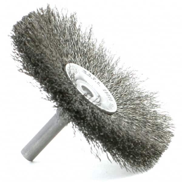 Brush Research Mfg. - 2-1/2" Brush Diam, Crimped, Flared End Brush - 1/4" Diam Steel Shank, 2,500 Max RPM - Caliber Tooling