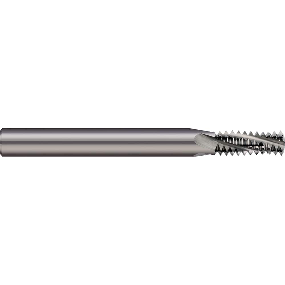 Helical Flute Thread Mill: Internal & External, 3 Flute, 0.2362″ Shank Dia, Solid Carbide 0.6299″ LOC, 2.2441″ OAL, Bright/Uncoated