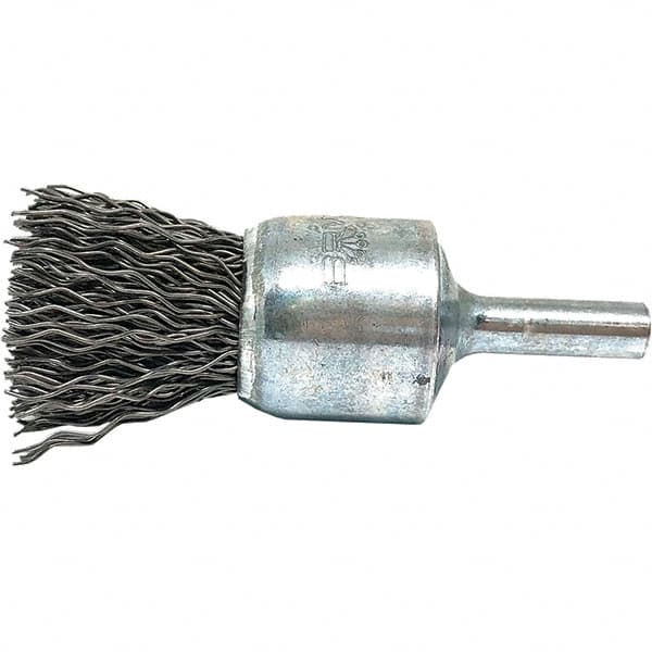 Brush Research Mfg. - 3/4" Brush Diam, Crimped, End Brush - 1/4" Diam Steel Shank, 20,000 Max RPM - Caliber Tooling