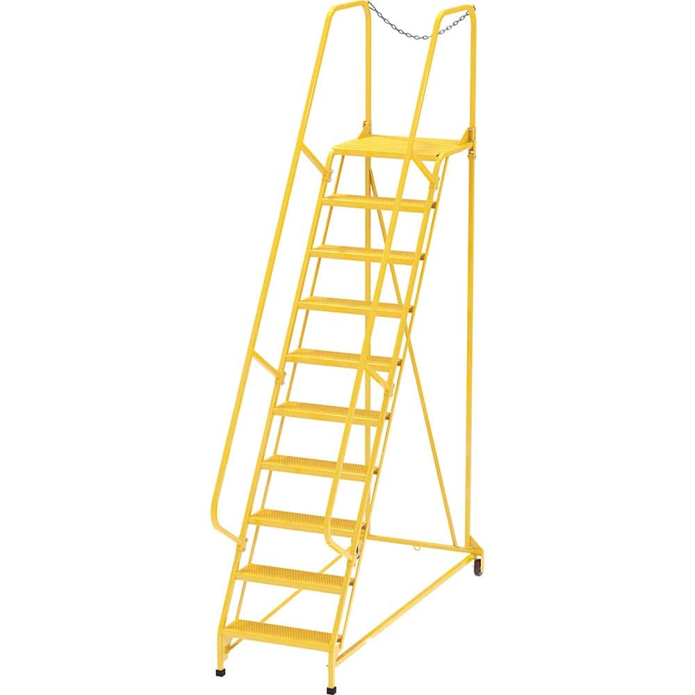 Rolling Ladder: Type IA, 100″ Platform, 350 lb Capacity, 10 Step, 32″ Base Perforated Tread, 24″ x 24″ Platform